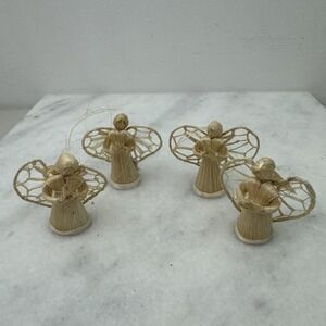 Lot of 4 Corn Husk Angels Dolls Ornaments Angels Choir 2" Made In Philippines
